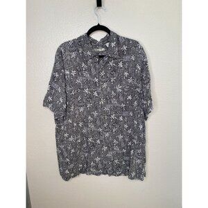 Batak Bay Mens Hawaiian Shirt 2XLT Tropical Palm Print Black/White Rayon